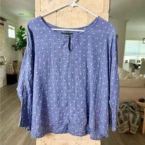 For Cynthia 100% Linen Blue Polka Dot Top